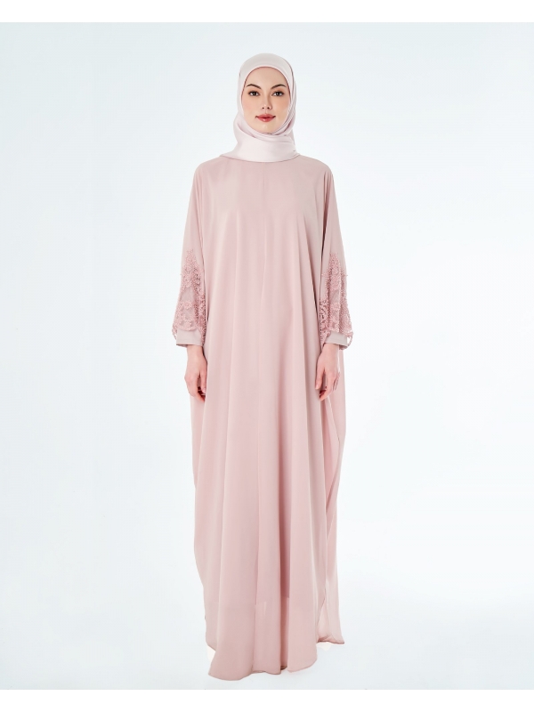 WARDAH LACE CHIFFON ABAYA - PINK