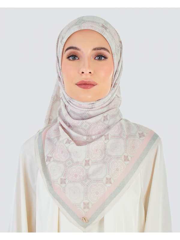ECHO GEOMETRIC COTTON VOILE SQUARE - MISTY ROSE