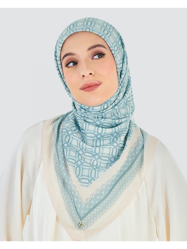 ECHO GEOMETRIC COTTON VOILE SQUARE - AQUA