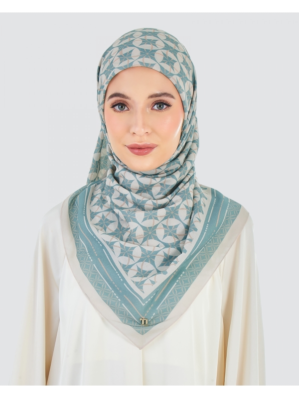 ECHO GEOMETRIC COTTON VOILE SQUARE - SEA FOAM