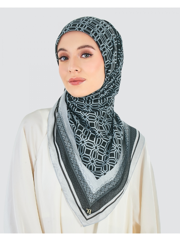 ECHO GEOMETRIC COTTON VOILE SQUARE - METEORITE