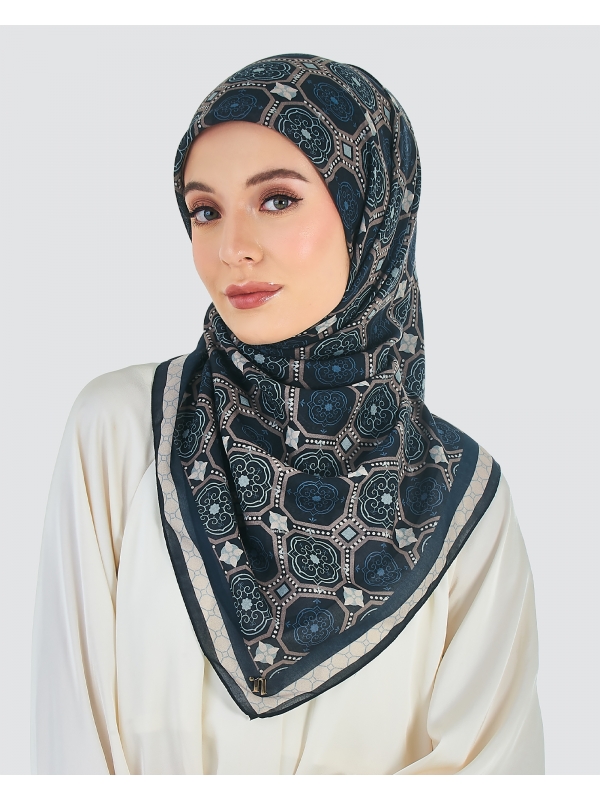ECHO GEOMETRIC COTTON VOILE SQUARE - SAPPHIRE