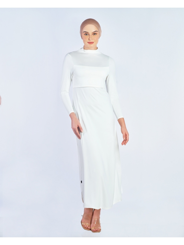 NWEAR HIGH NECK LONG SLEEVE DRESS - WHITE