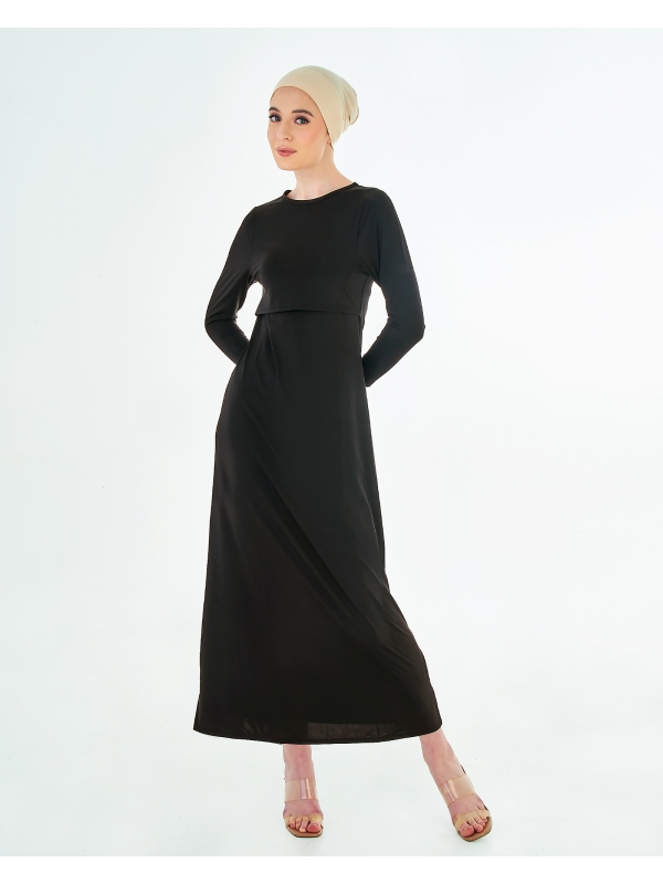 NWEAR CREW NECK LONG SLEEVE DRESS - BLACK