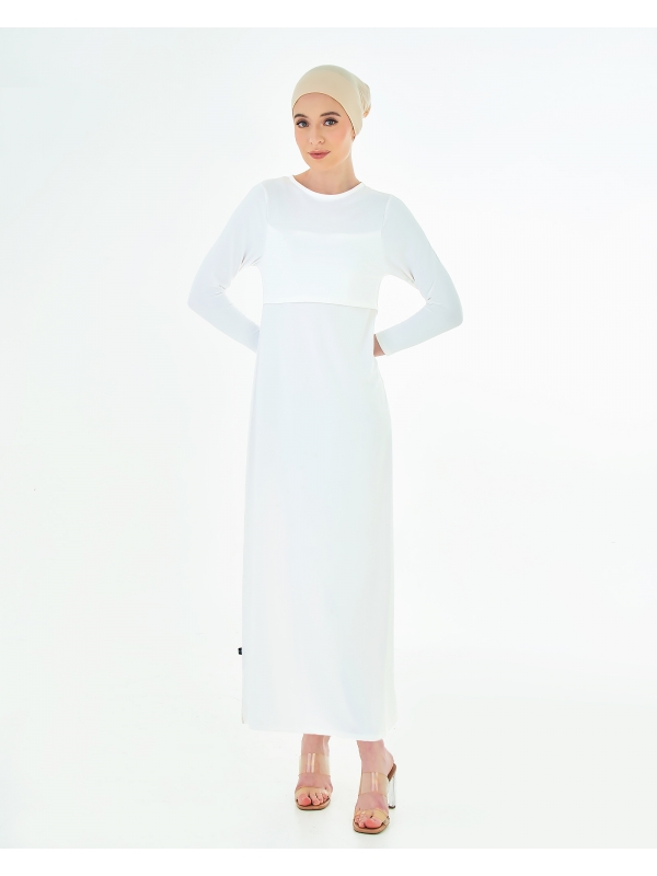 NWEAR CREW NECK LONG SLEEVE DRESS - WHITE