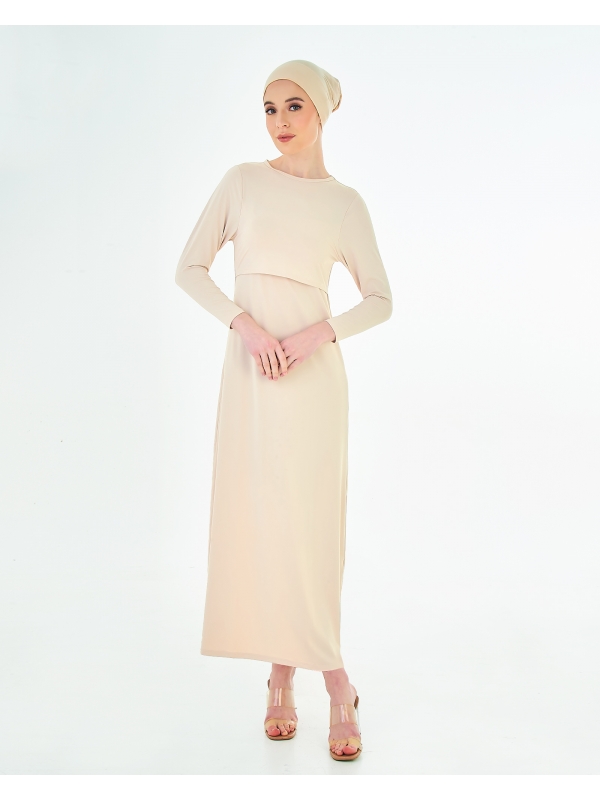 NWEAR CREW NECK LONG SLEEVE DRESS - NUDE