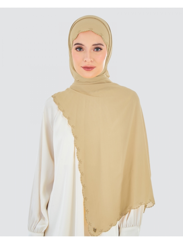 SALEHA EMBROIDERED SHAWL - HAZELNUT