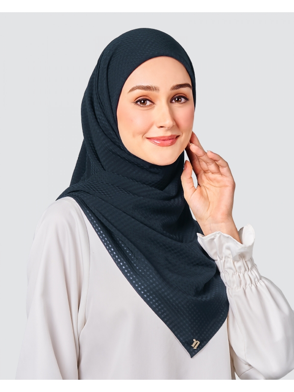 GINGHAM TEXTURED CHIFFON SQUARE - DARK NAVY