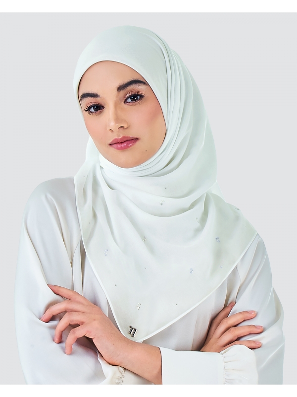 LADY ELSA CRYSTAL COTTON VOILE SQUARE - WHITE