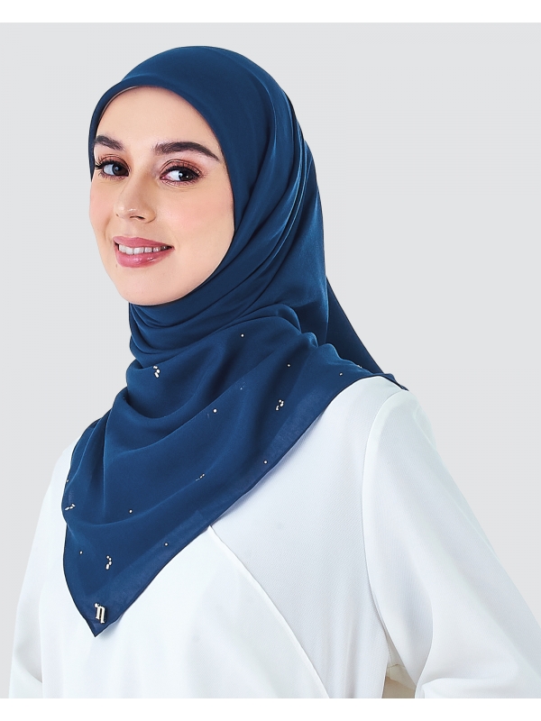 LADY ELSA CRYSTAL COTTON VOILE SQUARE - MIDNIGHT BLUE