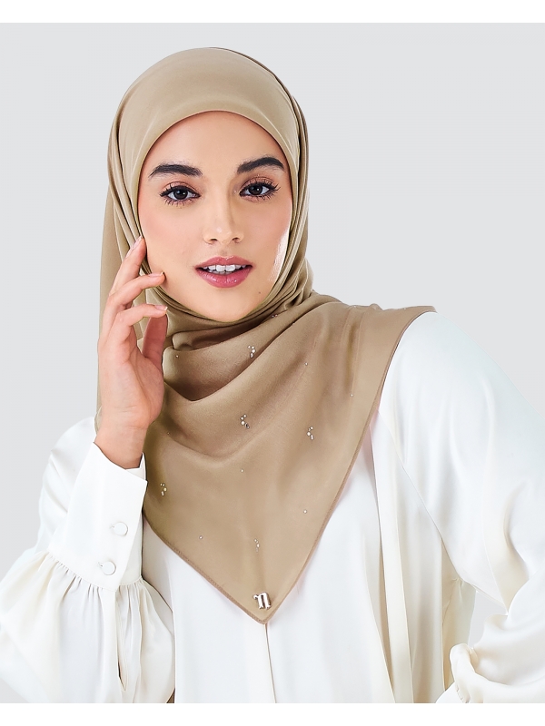 LADY ELSA CRYSTAL COTTON VOILE SQUARE - TIRAMISU