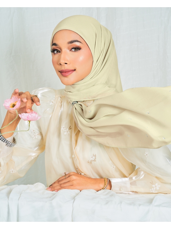 LADY ELSA CRYSTAL COTTON VOILE SQUARE - BEIGE
