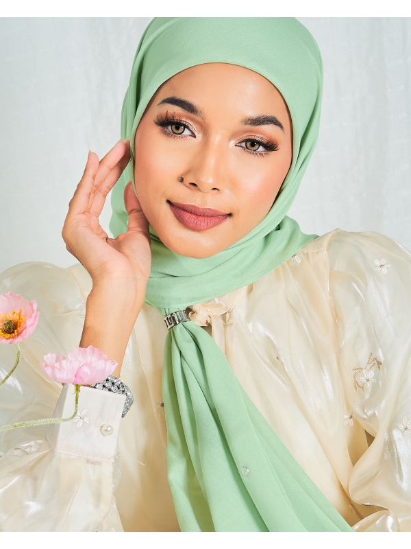 LADY ELSA CRYSTAL COTTON VOILE SQUARE - GREEN TEA