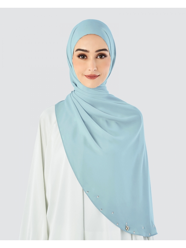 LADY WARDA CRYSTAL CHIFFON SHAWL - DUSTY BLUE