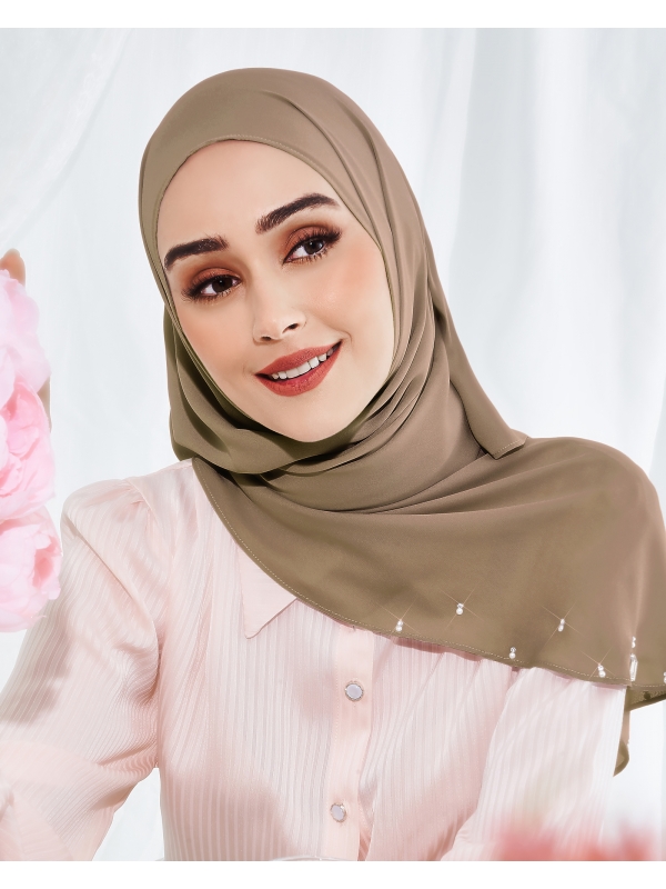 LADY WARDA CRYSTAL CHIFFON SHAWL - BROWNIE
