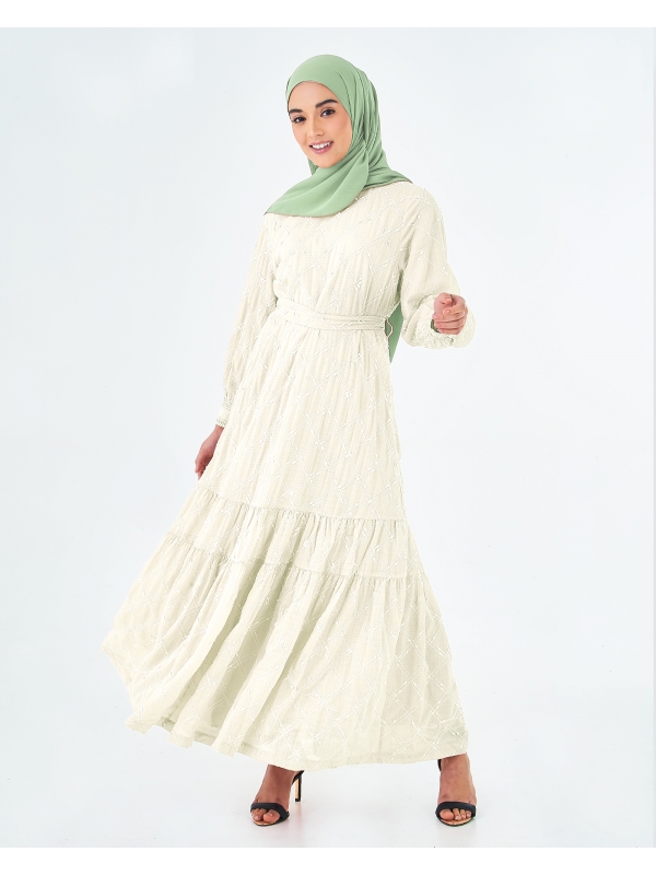 ENCHANTING EMBROIDERED DRESS - PEARL