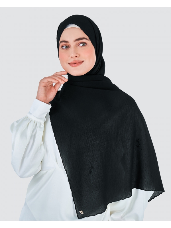 DAISY EMBROIDERED SHAWL - BLACK