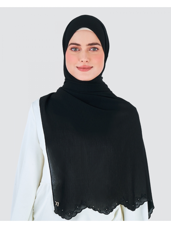 DAISY EMBELLISHED SHAWL - BLACK