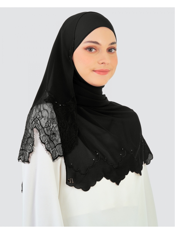 JELITA LACE CRYSTAL SHAWL - BLACK