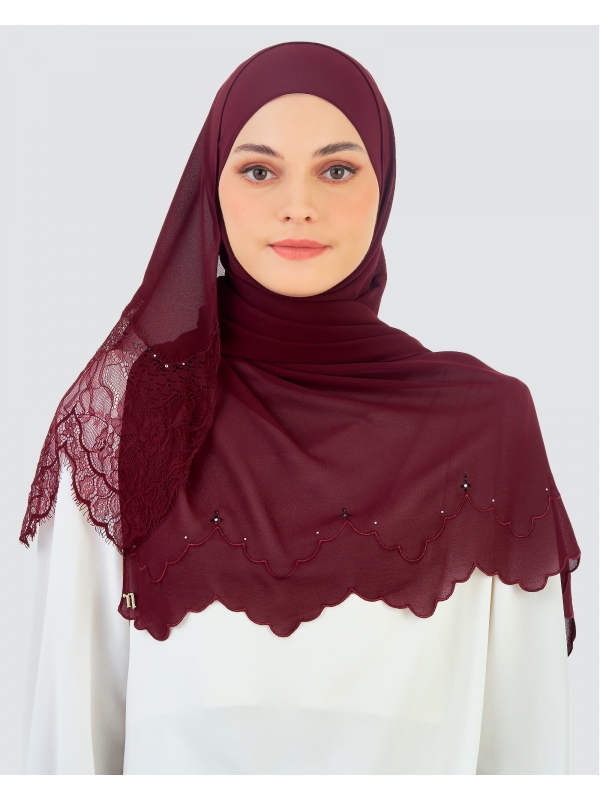JELITA LACE CRYSTAL SHAWL - MAROON