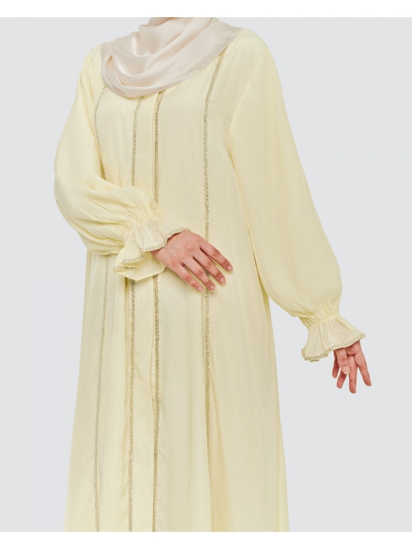 NAIRA EMBELLISHED ABAYA - LIGHT CREAM