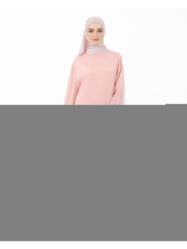 LARA CREPE LACE ABAYA - DUSTY CORAL