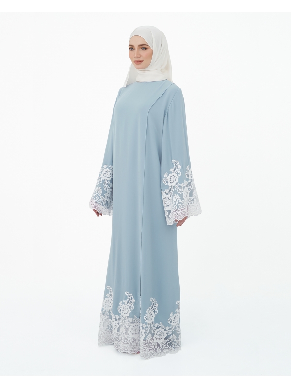 SURI OVERLAP LACE ABAYA - SMOKEY BLUE