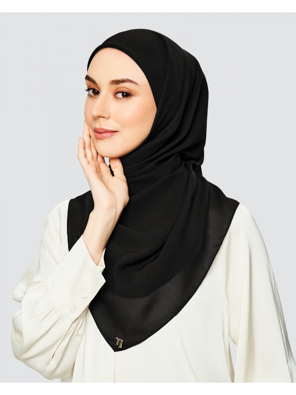YASMINE WOOL CHIFFON SQUARE - BLACK