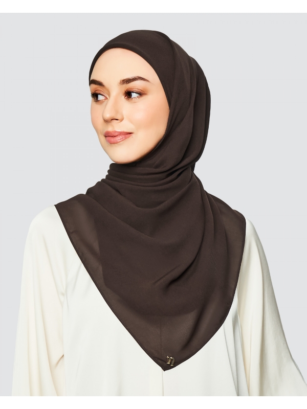 YASMINE WOOL CHIFFON SQUARE - DARK BROWN
