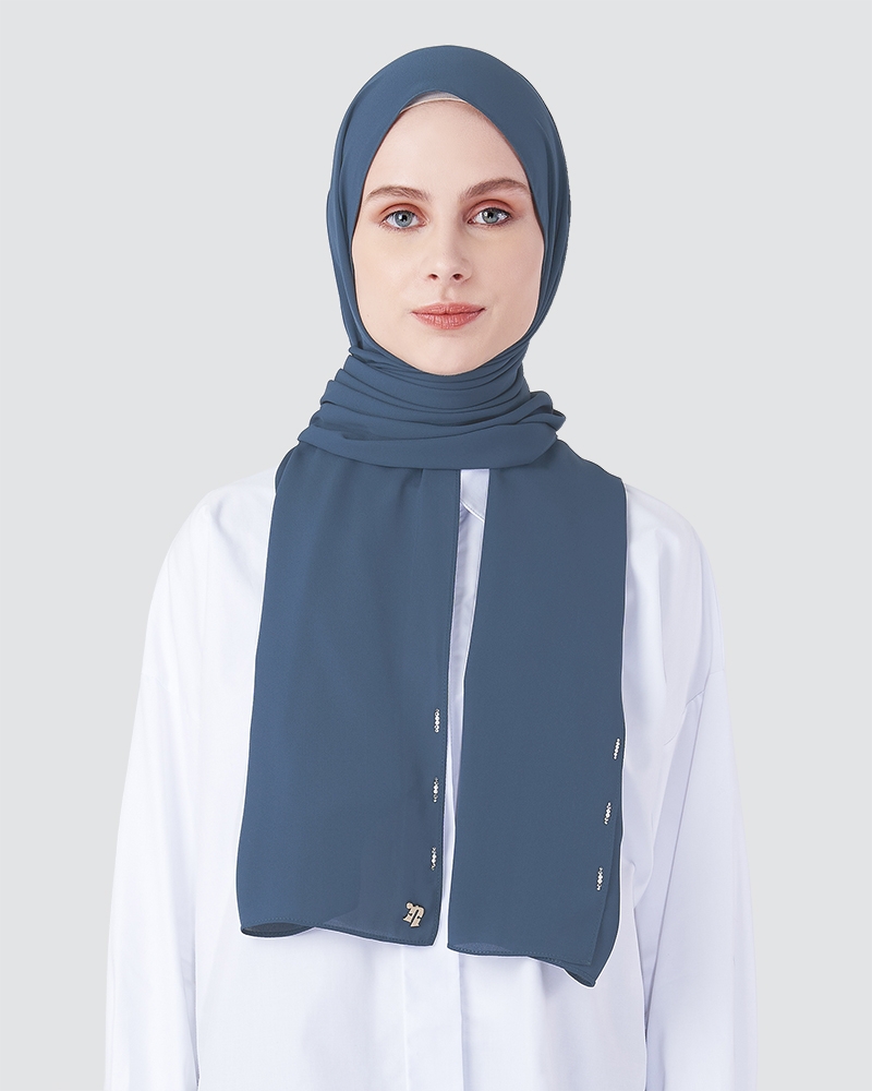 LIYA SHAWL - MEDIUM DUSTY CYAN-BLUE