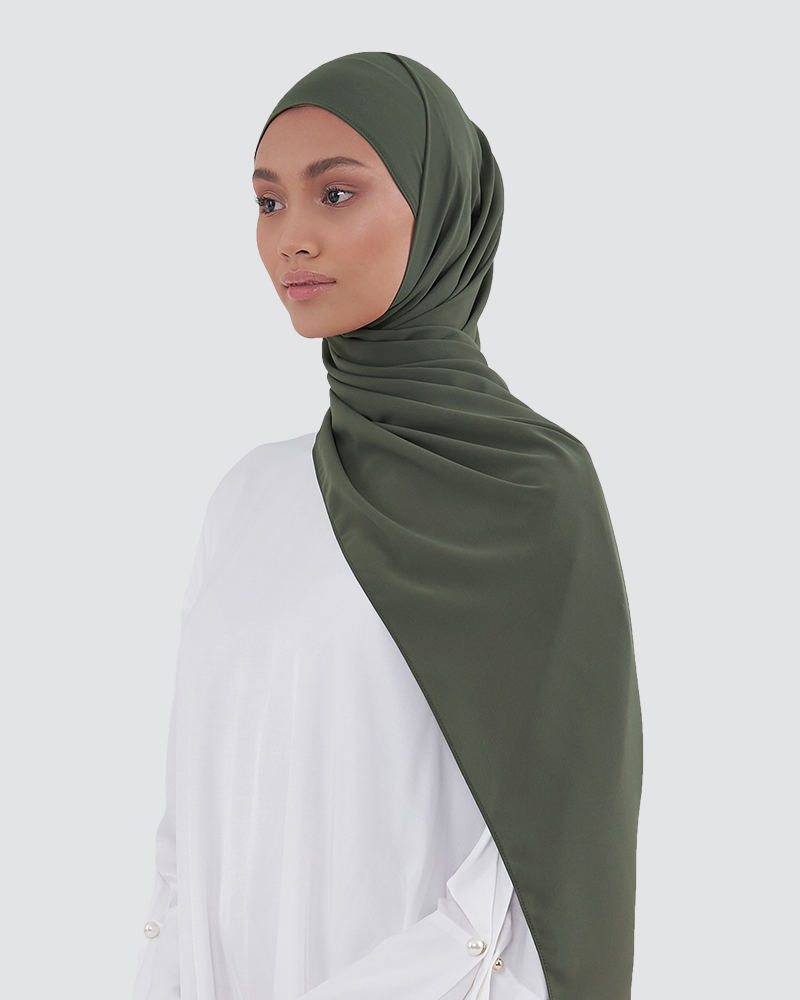 MAYA MATTE SATIN SHAWL - GREEN OLIVE