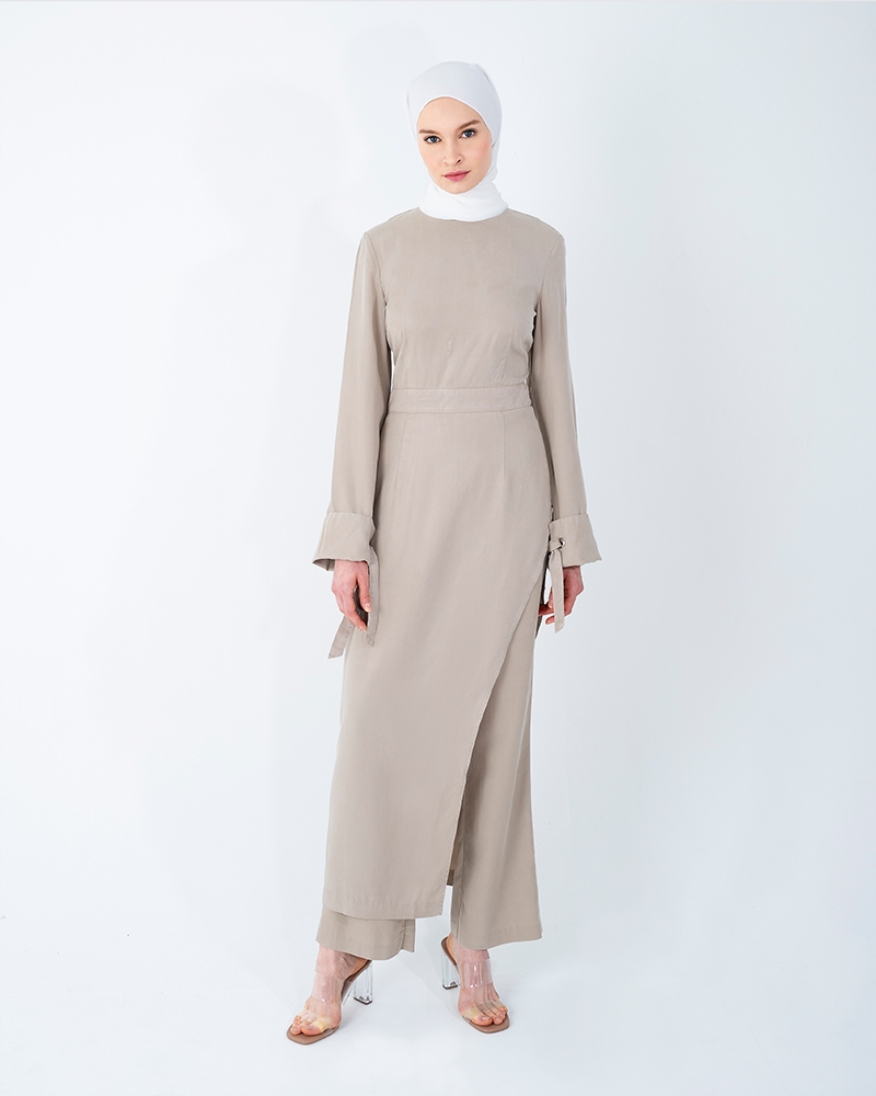 ASYMMETRICAL TENCEL LONG TOP-BEIGE