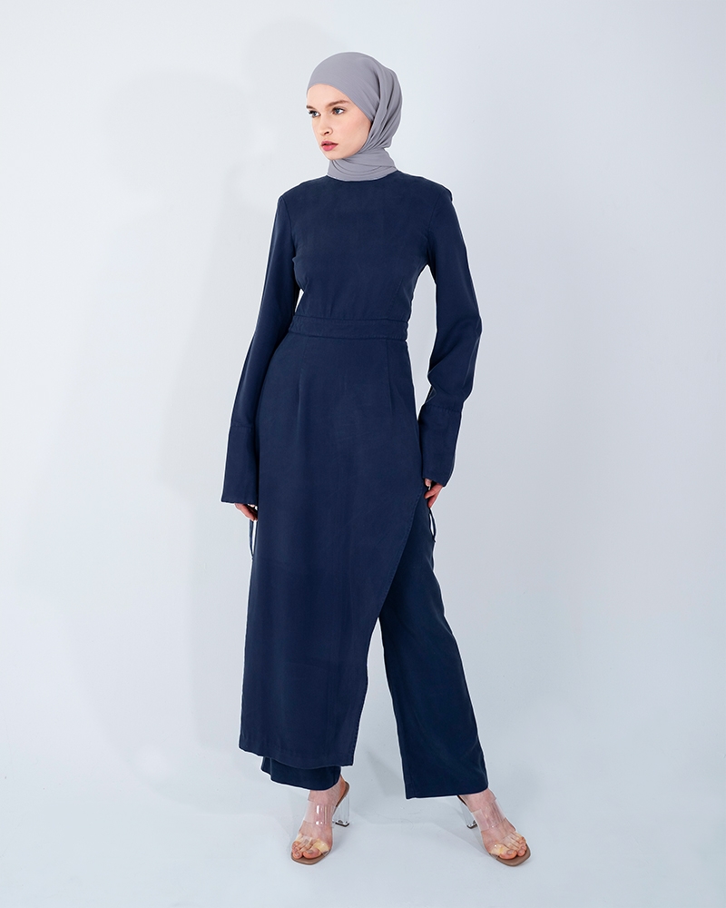 ASYMMETRICAL TENCEL LONG TOP-ENSIGN BLUE