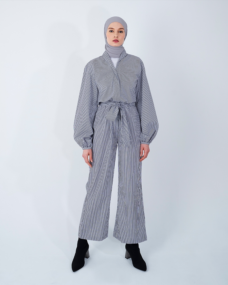 BISHOP SLEEVE COTTON JUMPSUIT - STRIPE
