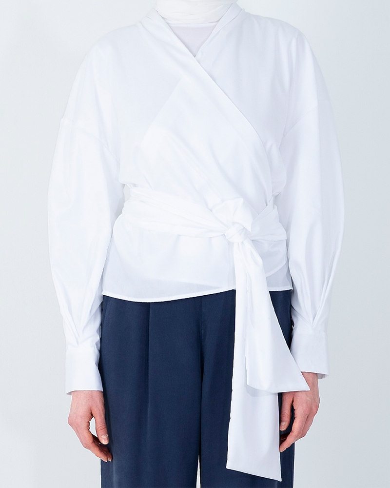COTTON ADJUSTABLE WRAP TOP-BRIGHT WHITE