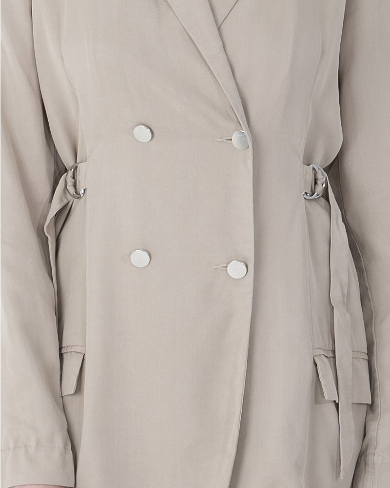 DOUBLE BREASTED WRAP TENCEL BLAZER-BEIGE