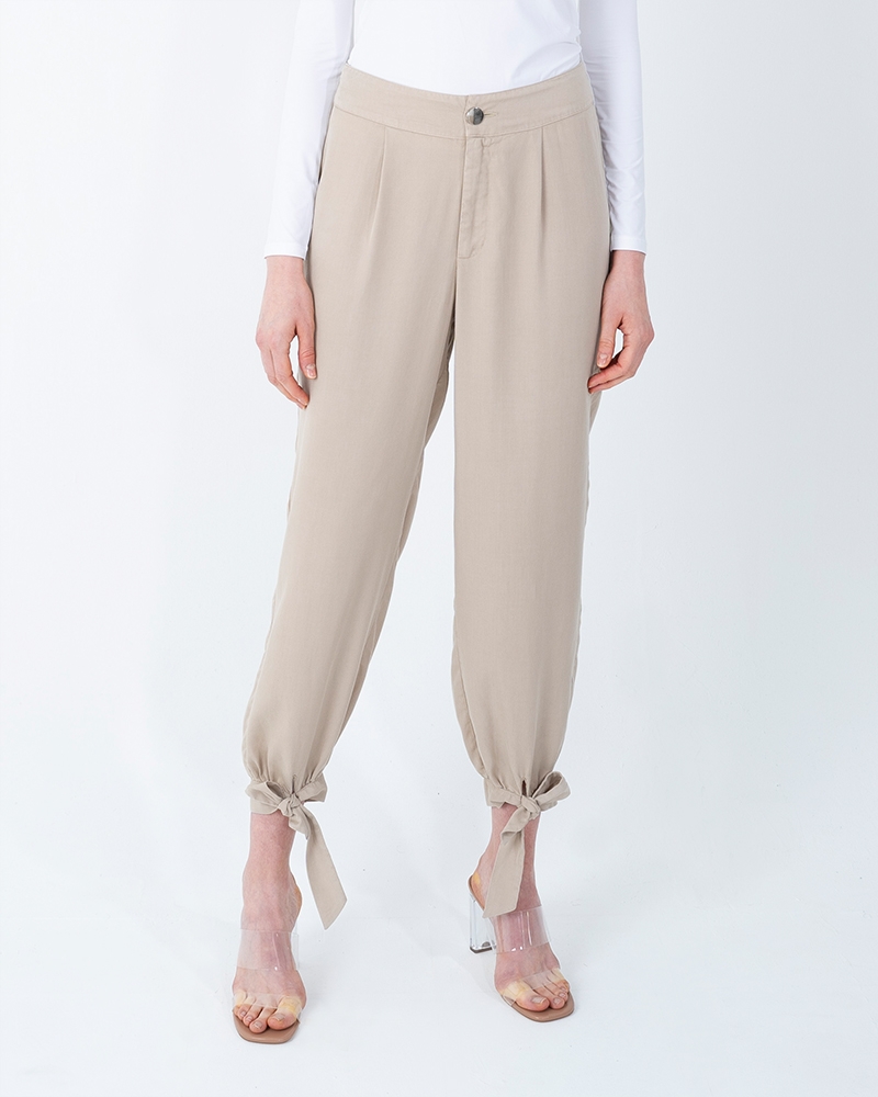 TENCEL ANKLE-KNOT PANTS-BEIGE