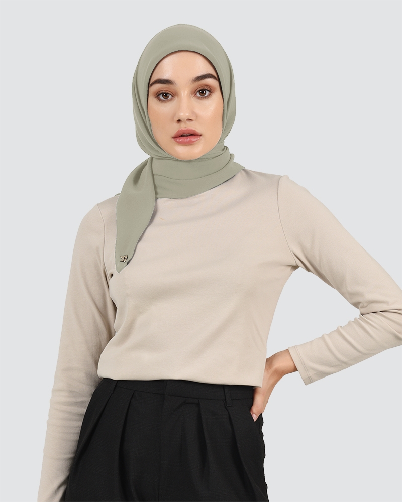 YASMINE WOOL CHIFFON SQUARE - DUSTY MOSS GREEN