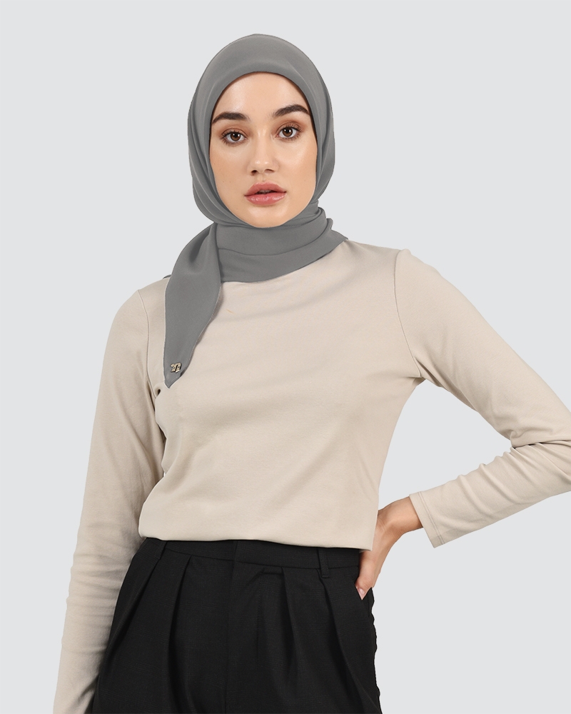 YASMINE WOOL CHIFFON SQUARE - LIGHT GREY-GREEN