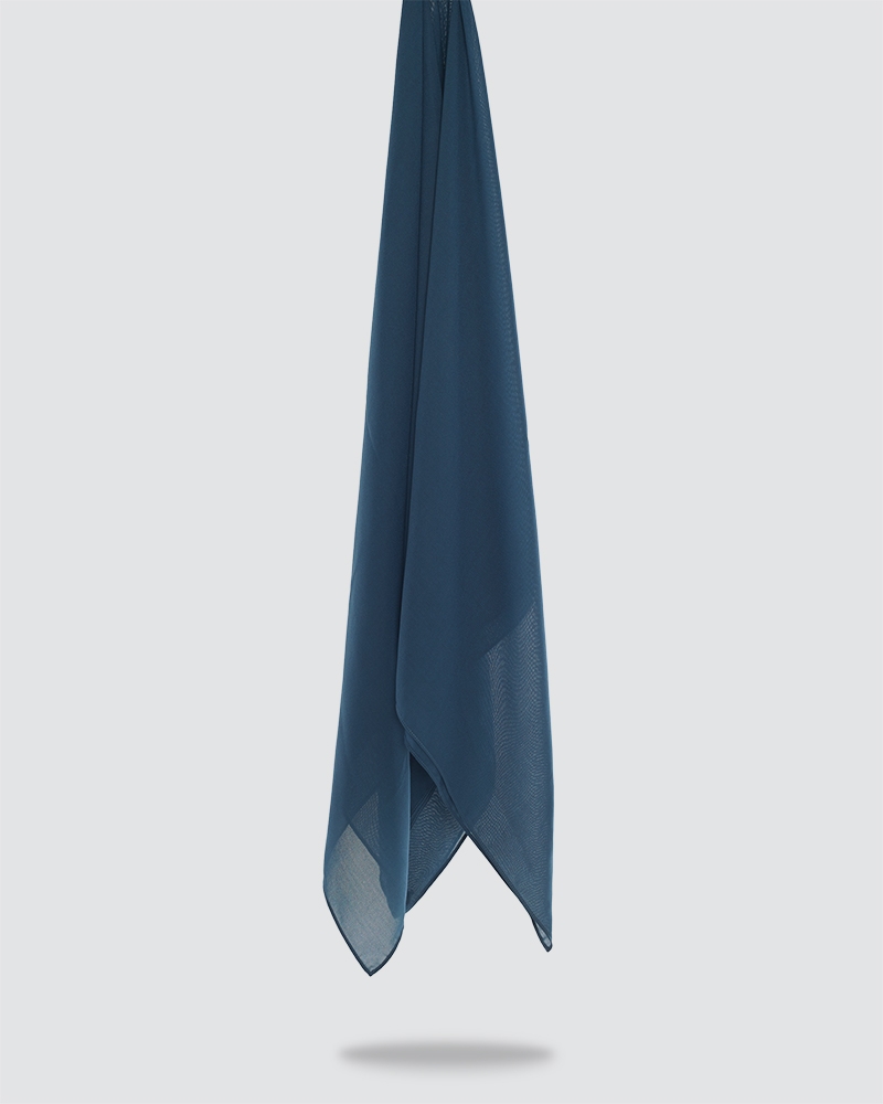 YASMINE WOOL CHIFFON SQUARE - MEDIUM DUSTY NAVY BLUE