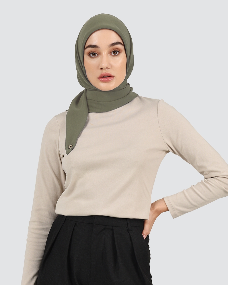 YASMINE WOOL CHIFFON SQUARE - DEEP DUSTY MOSS-GREEN