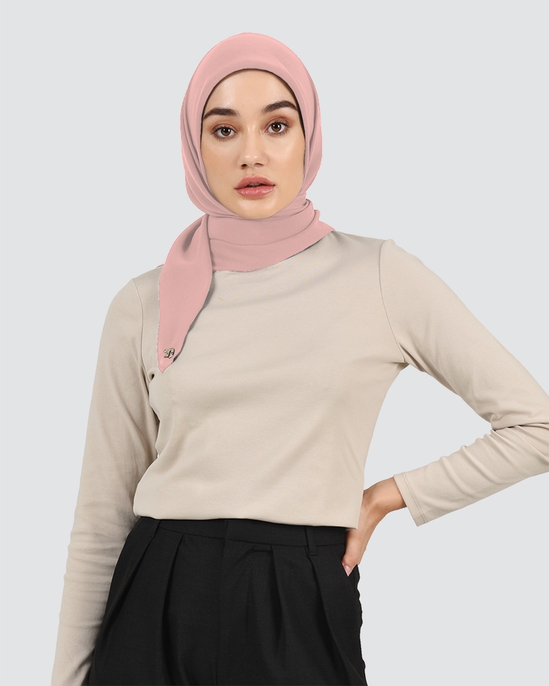 YASMINE WOOL CHIFFON SQUARE - DUSTY PINK SALMON