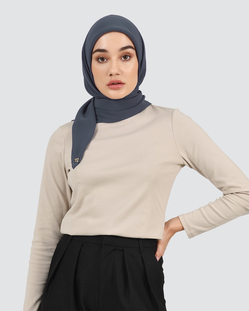YASMINE WOOL CHIFFON SQUARE - MEDIUM DEEP GREY-BLUE