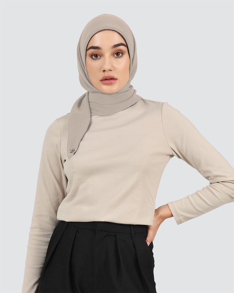 YASMINE WOOL CHIFFON SQUARE - SMOKEY MUSHROOM
