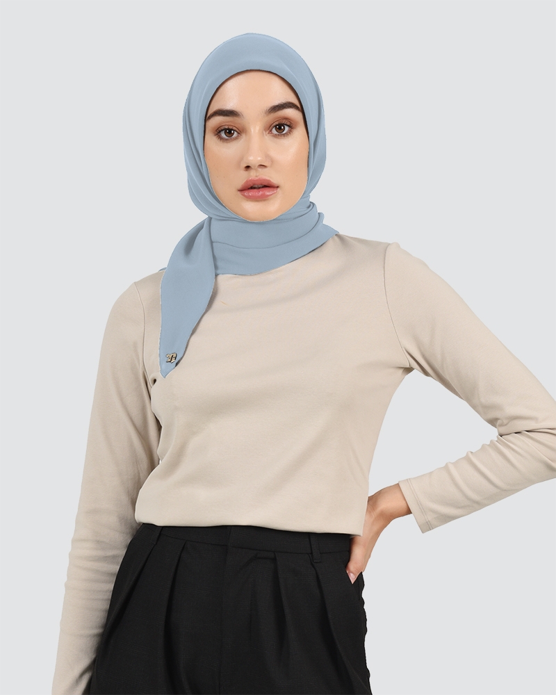 YASMINE WOOL CHIFFON SQUARE - SMOKEY PIGEON BLUE