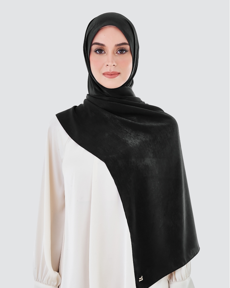 ASHA SATIN SHAWL - BLACK