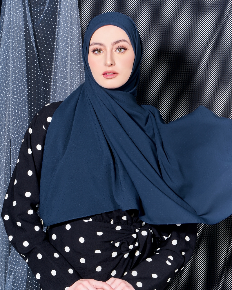 DOTTY TEXTURED CHIFFON SQUARE - NAVY BLUE