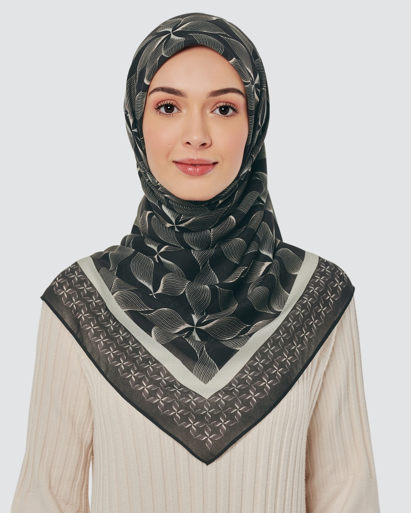 ECHO GEOMETRIC COTTON VOILE SQUARE - SILVER BLACK