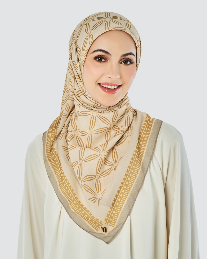 ECHO GEOMETRIC COTTON VOILE SQUARE - CARAMEL