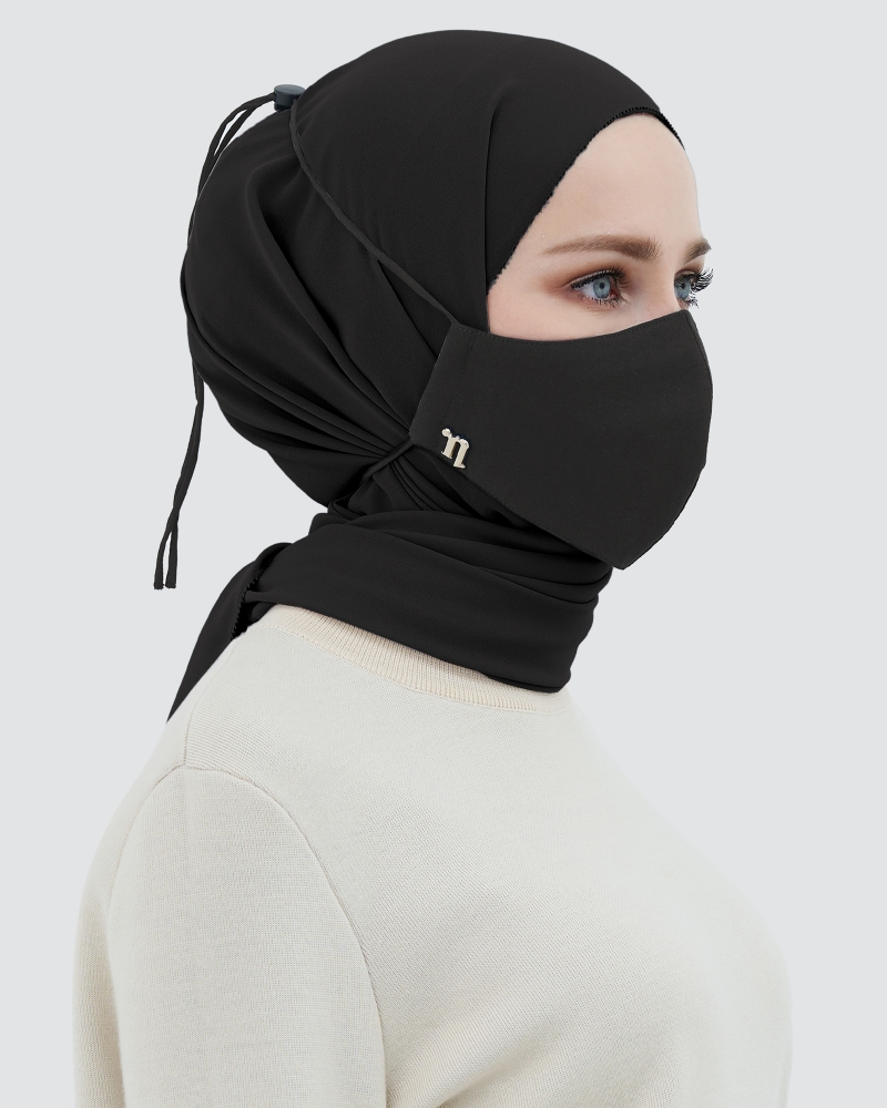 3-PLY COTTON FACE MASK - ADJUSTABLE HEADLOOP - BLACK